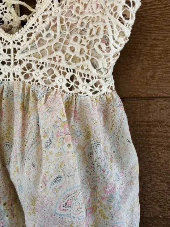 Zara Cream Crochet Top with Pastel Pink and Green Accents -Sz M - Picture 4 of 5